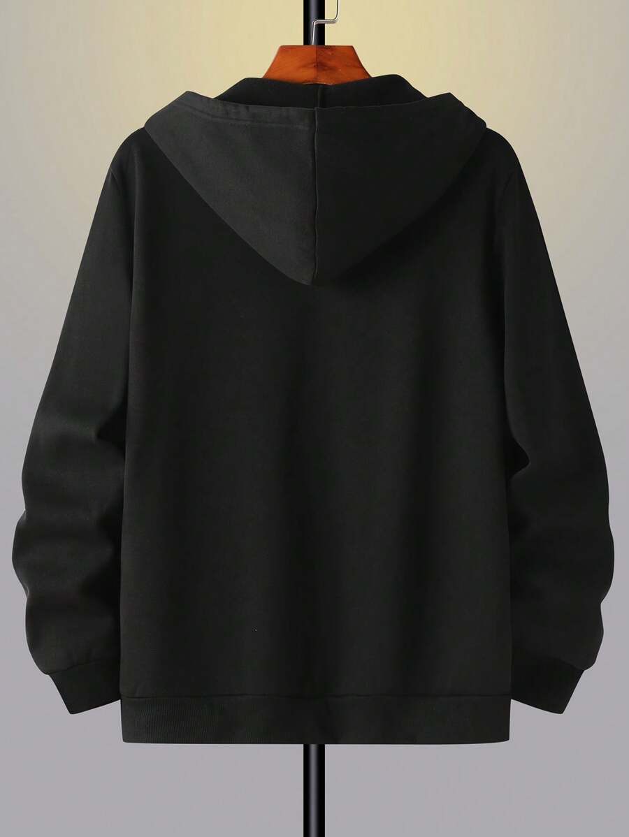 Sudadera con capucha informal Manfinity EMRG para hombre con estampado de eslogan y pentagrama, hombros caídos, manga larga, cuello con cremallera, otoño-invierno