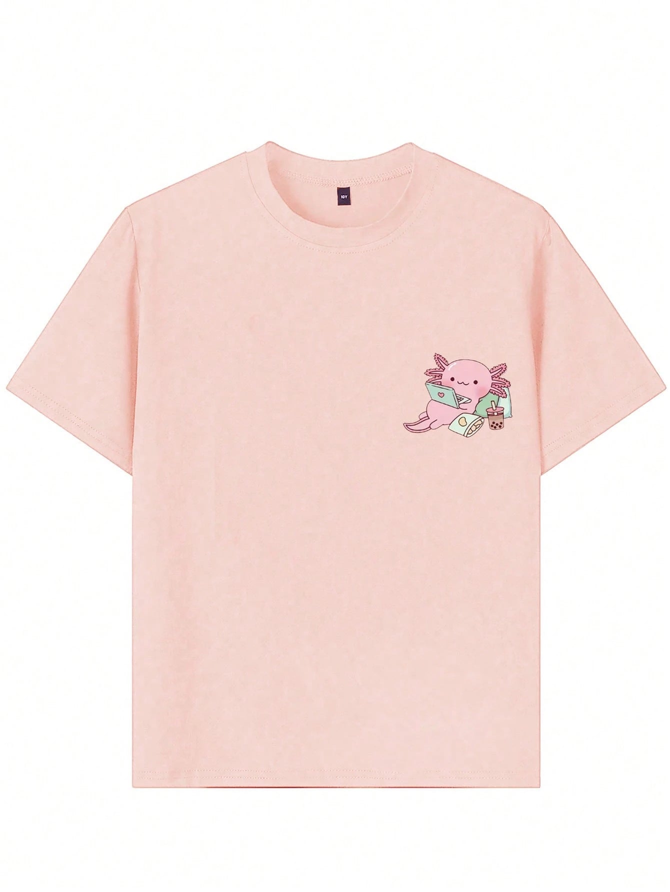 1 camiseta de manga corta con estampado de dibujos animados para niñas preadolescentes, cómoda y moderna para estudiantes y señoritas.