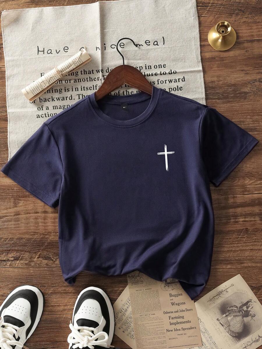 Camiseta informal de manga corta con cuello redondo y estampado para niños y adolescentes, tops de verano