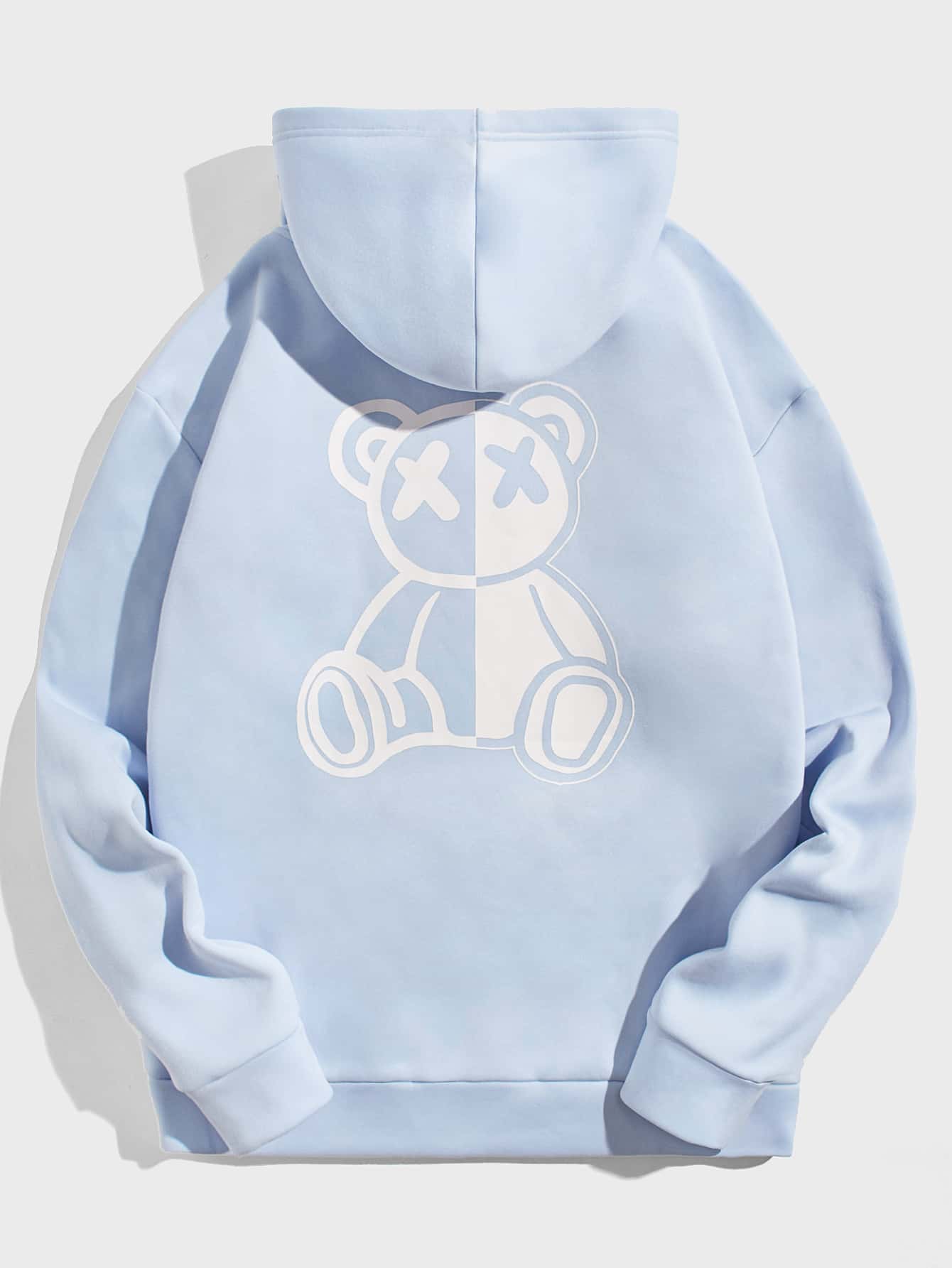 SWAVVY - Sudadera con capucha y forro térmico con cordón y estampado de oso para hombre, manga larga, gruesa e informal, color azul claro, ideal como regalo para amigos, esposos y novios.