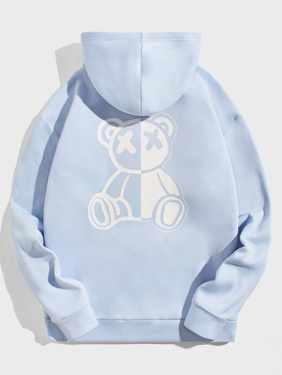 SWAVVY - Sudadera con capucha y forro térmico con cordón y estampado de oso para hombre, manga larga, gruesa e informal, color azul claro, ideal como regalo para amigos, esposos y novios.
