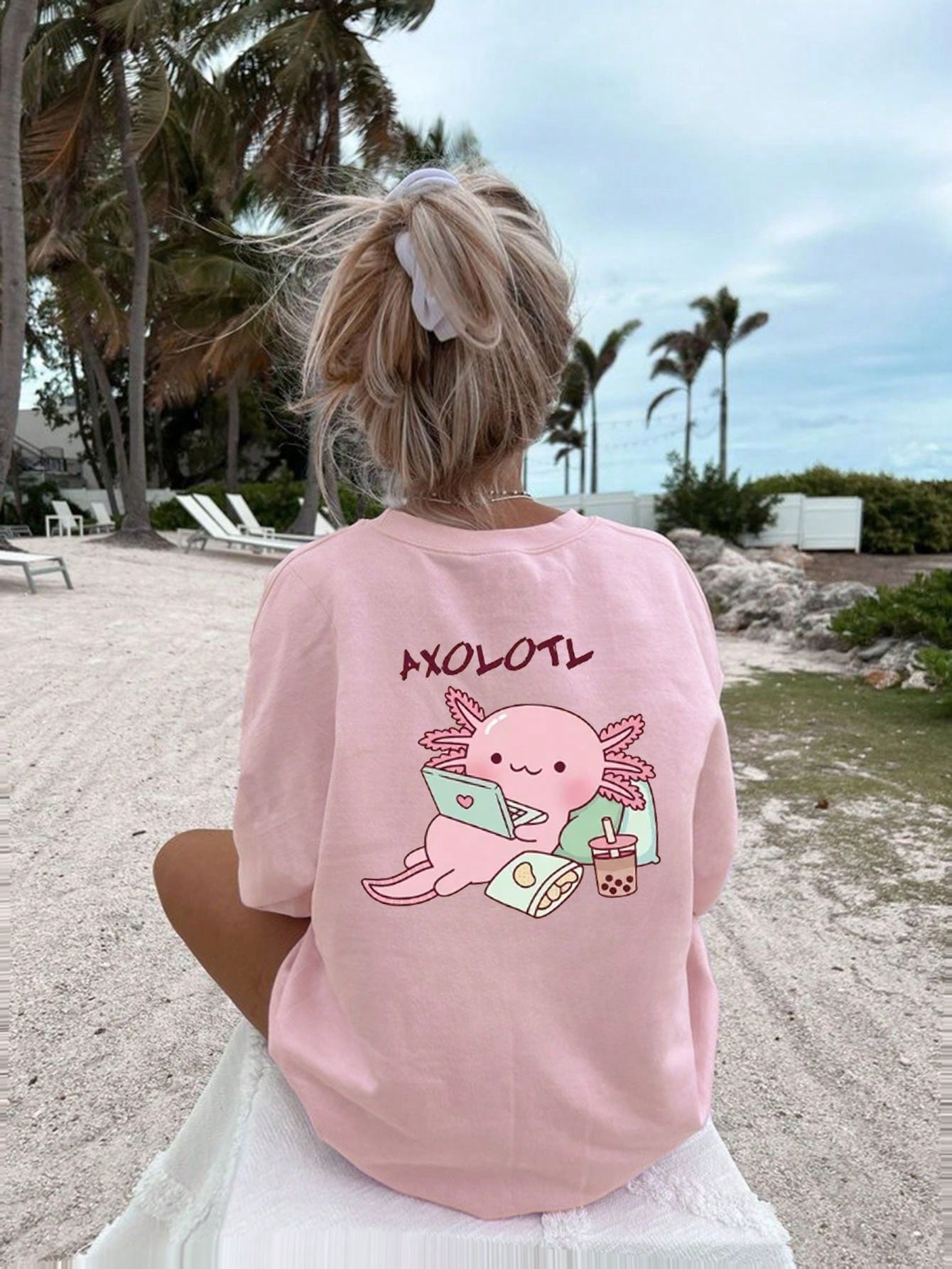 1 camiseta de manga corta con estampado de dibujos animados para niñas preadolescentes, cómoda y moderna para estudiantes y señoritas.