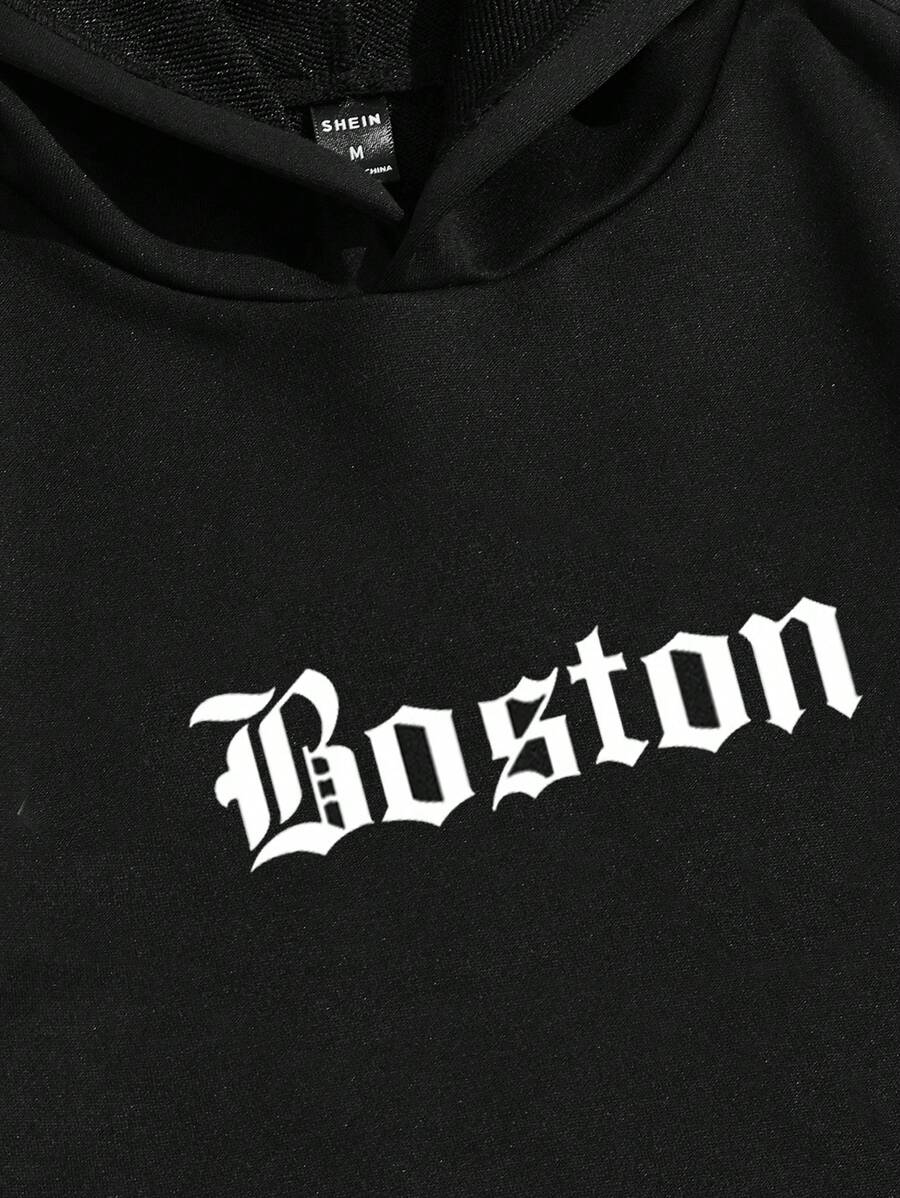 Sudadera de punto con capucha y estampado de letras Boston para hombre de AXEPEAK, ideal para primavera y otoño, sudadera de manga larga estilo rapero para salir, estilo urbano.