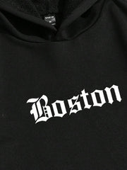 Sudadera de punto con capucha y estampado de letras Boston para hombre de AXEPEAK, ideal para primavera y otoño, sudadera de manga larga estilo rapero para salir, estilo urbano.