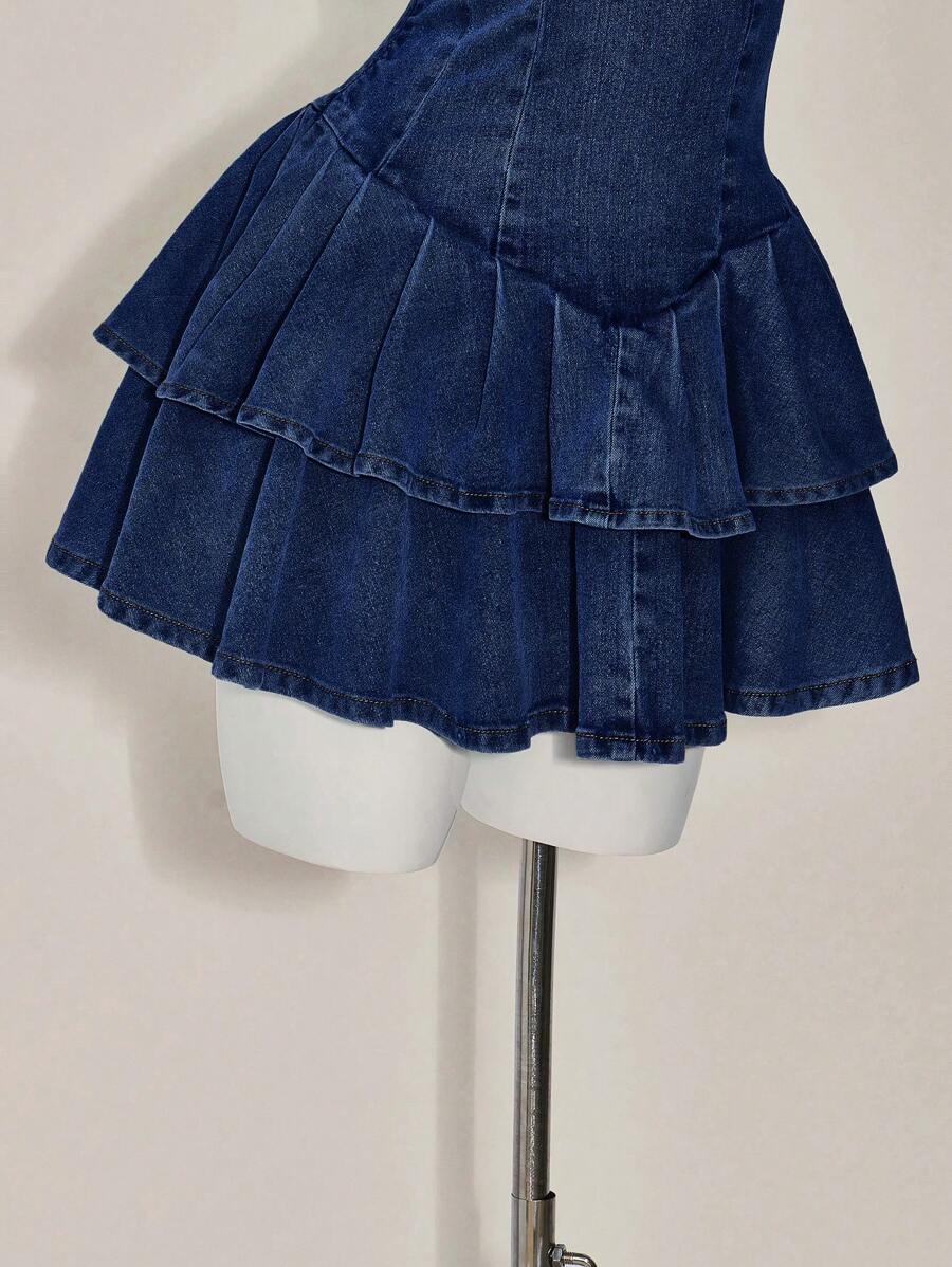 Vestido tubo vaquero con volantes en el bajo para mujer de ICON