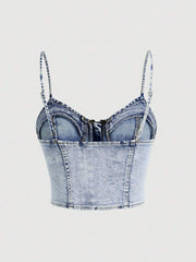 Camisola vaquera informal con cuello con cremallera para mujer MOD