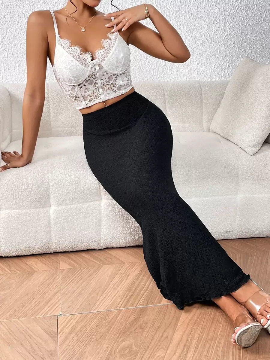Falda negra con dobladillo de sirena liso para mujer Firerie