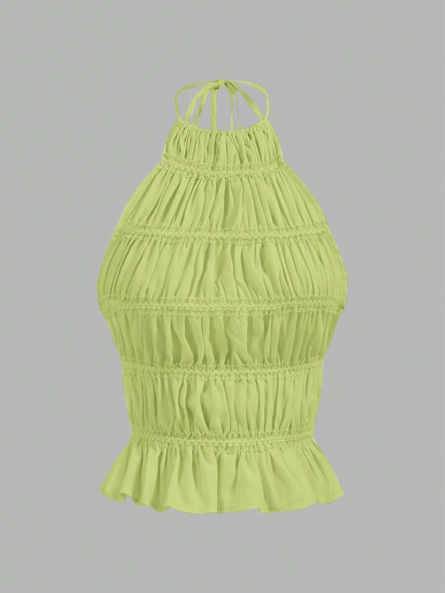 Camisola corta Aloruh para mujer con tirantes ajustables, fruncida, en capas, semitransparente, ideal para citas románticas, ideal para conciertos.