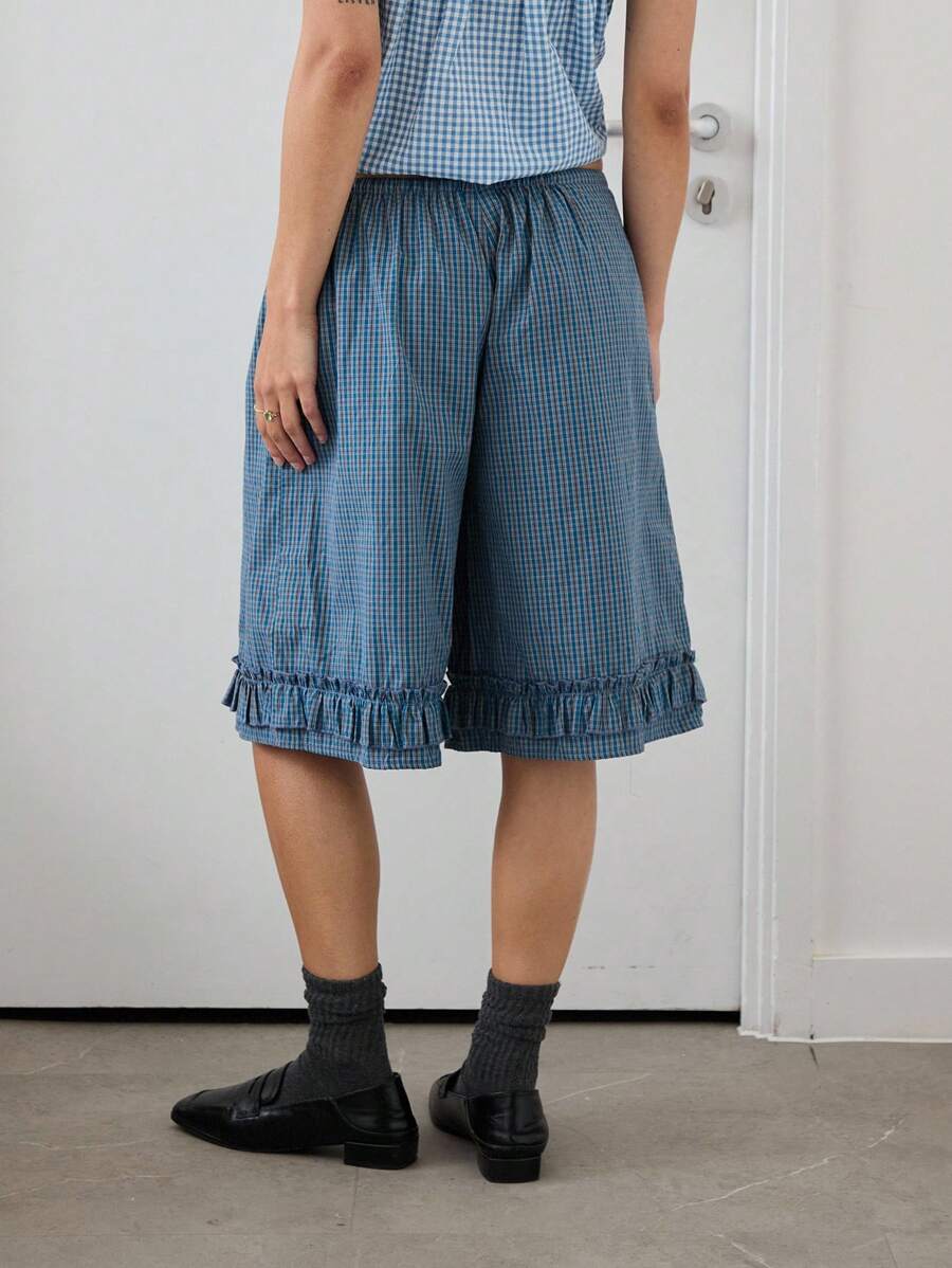 COUREZ Check Frill Bermuda Shorts Summer Outfits For Women Summer Dresses Going Out Outfits Casual Y2K Vacation Holiday 100%Cotton 100%Cotton Vintage
