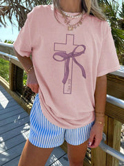 Camiseta informal de manga corta con cuello redondo y estampado gráfico para niña, ideal para estudiantes de verano. Diseño artístico que inspira imaginación y autoexpresión.