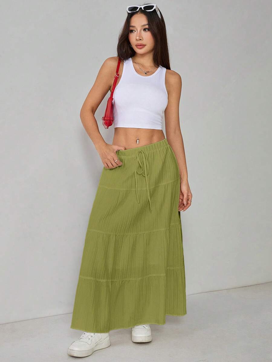 Falda larga con volantes y cintura alta de color liso para mujer de PETITE