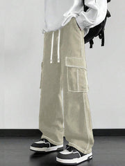 Pantalones cargo rectos Manfinity Hypemode para hombre, informales, con cordón y cintura ajustable, de pierna ancha.