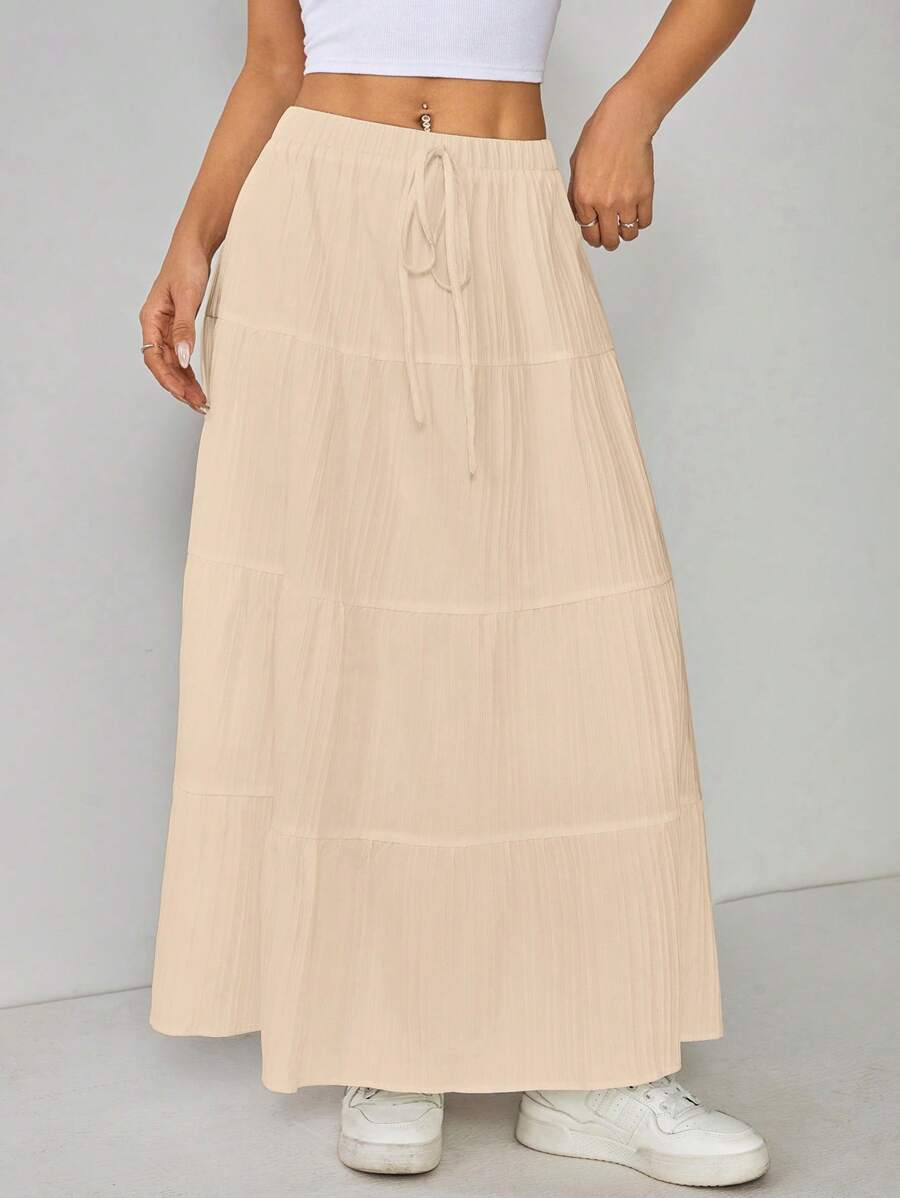 Falda larga con volantes y cintura alta de color liso para mujer de PETITE