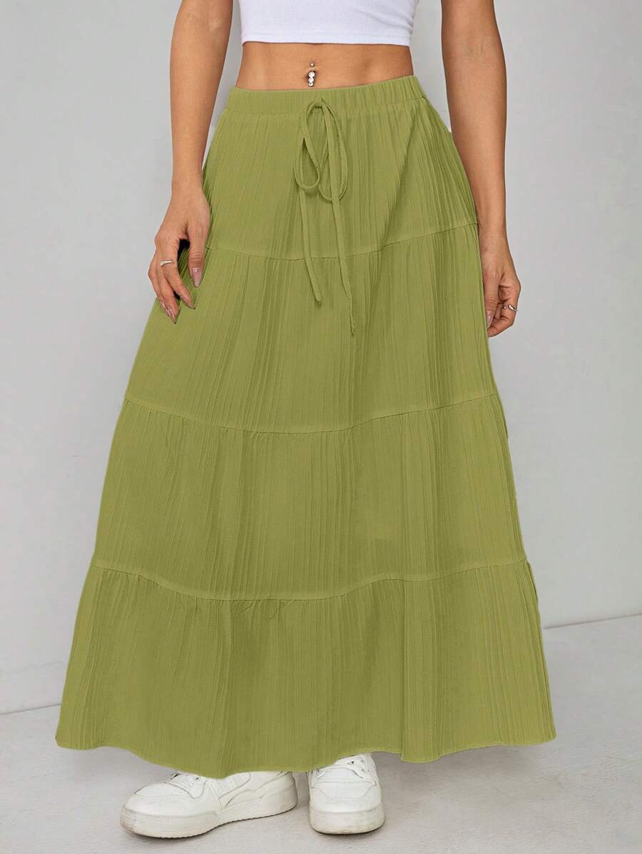 Falda larga con volantes y cintura alta de color liso para mujer de PETITE