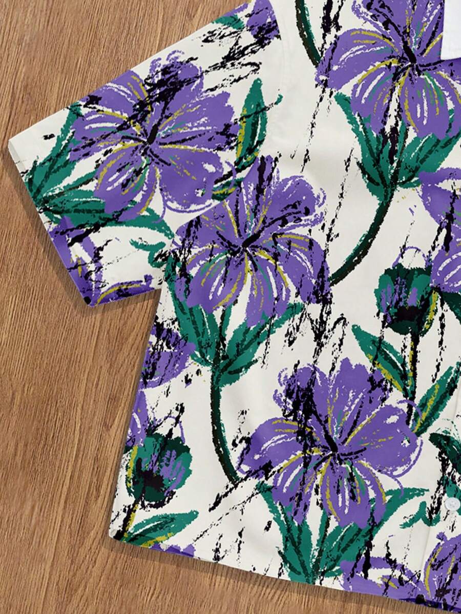Camisa casual de manga corta con estampado floral para hombre de Manfinity Joysei, top corto para hombre, top floral para hombre, top estampado de gran tamaño para hombre