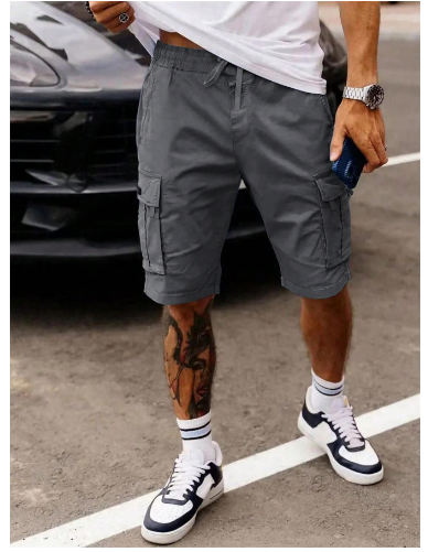 Pantalones cortos cargo informales TECCULI para hombre - Verde oliva, cintura con cordón, múltiples bolsillos, tela no elástica para correr, senderismo, ciclismo, pesca y actividades al aire libre.