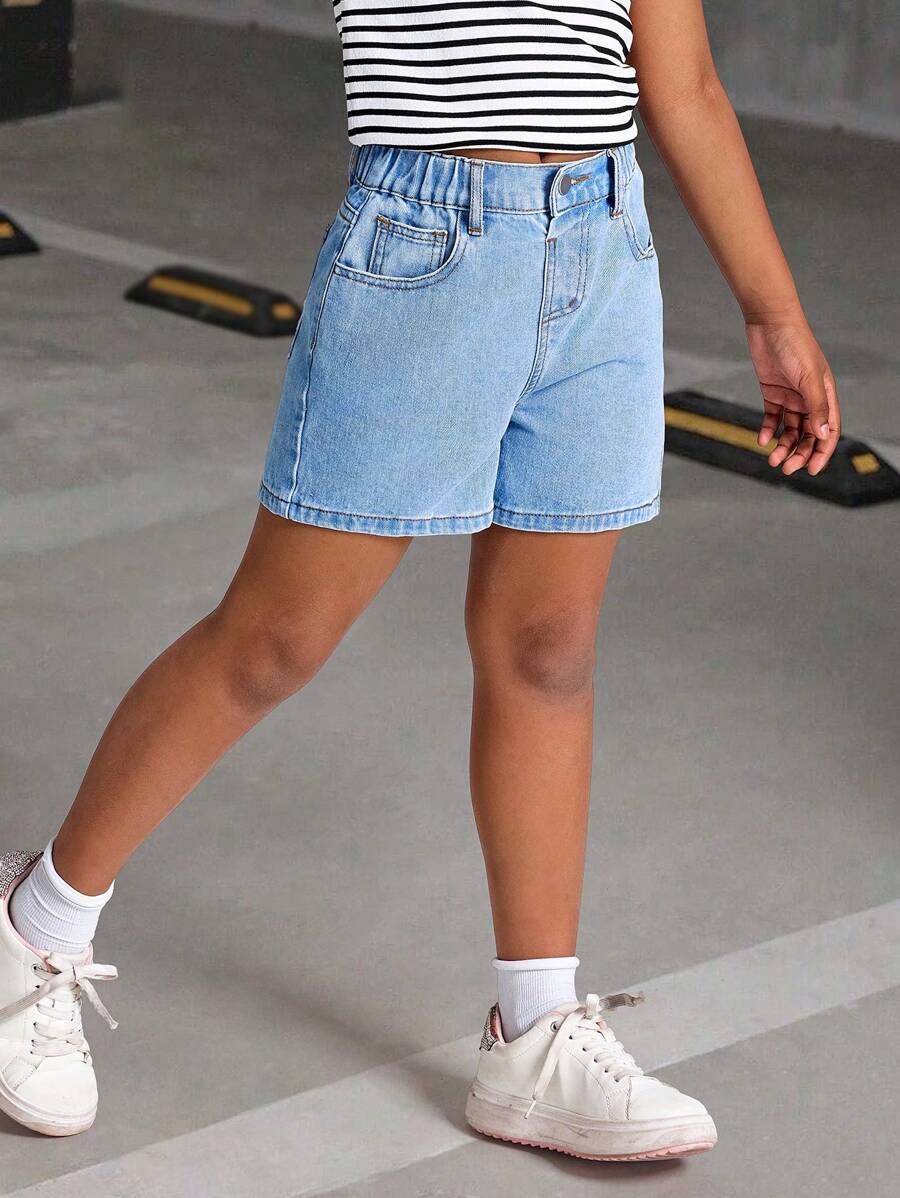 Shorts vaqueros minimalistas informales para niñas preadolescentes, uso diario