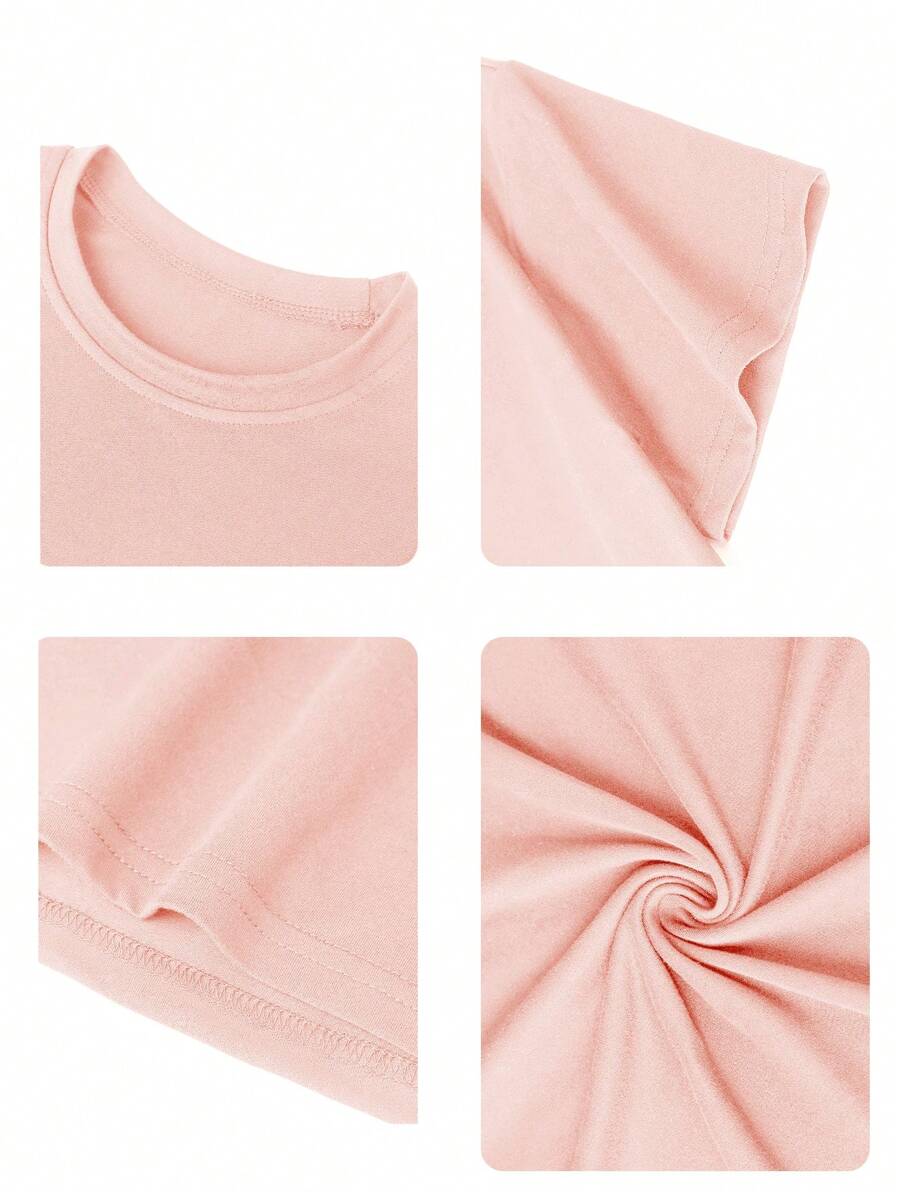 Camiseta de manga corta con estampado de lazo para niña, cómoda y moderna, ideal para estudiantes y jóvenes.