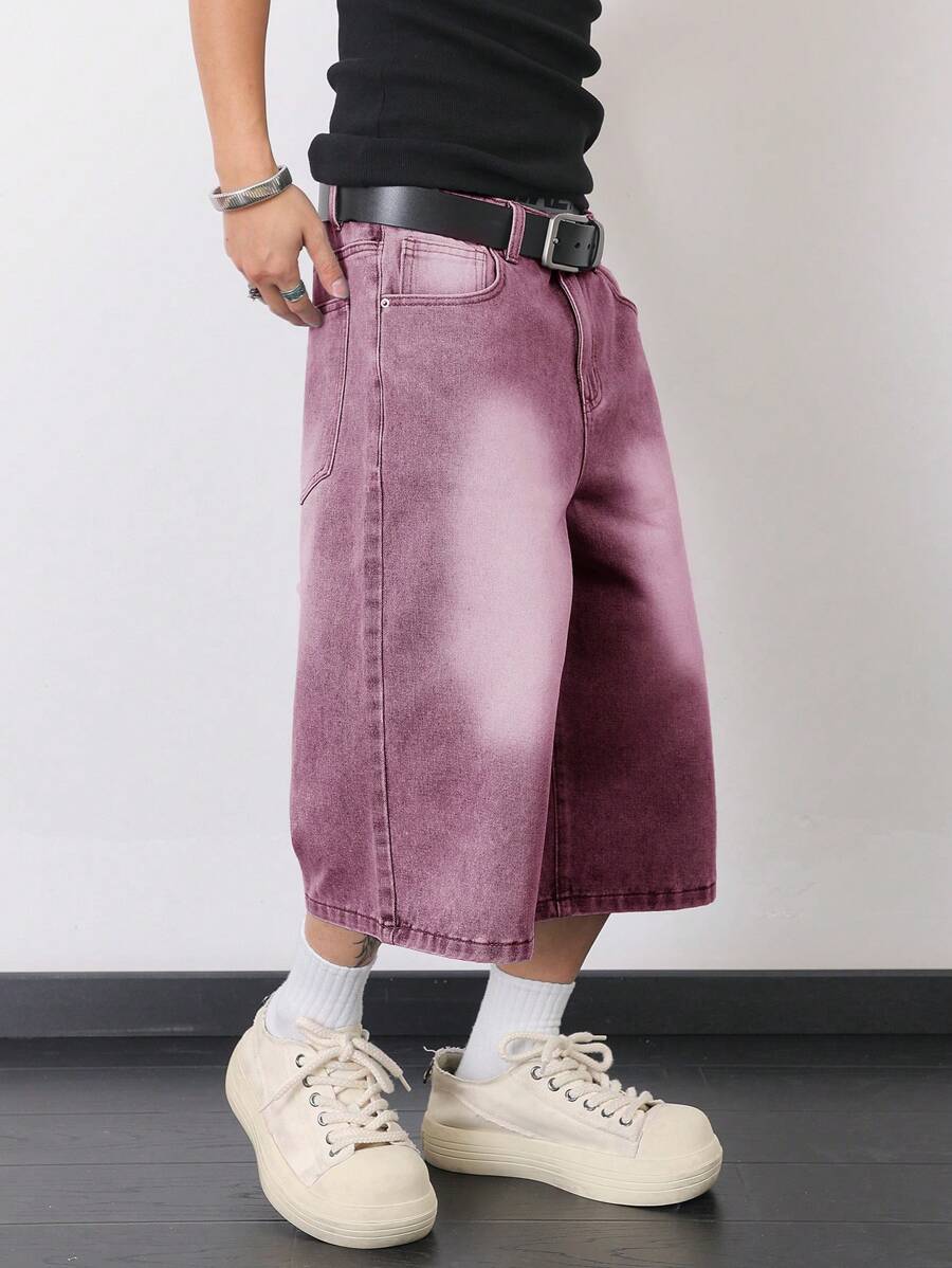 Pantalones cortos vaqueros holgados Manfinity Hypemode para hombre, estilo casual, lavados y de pierna ancha.