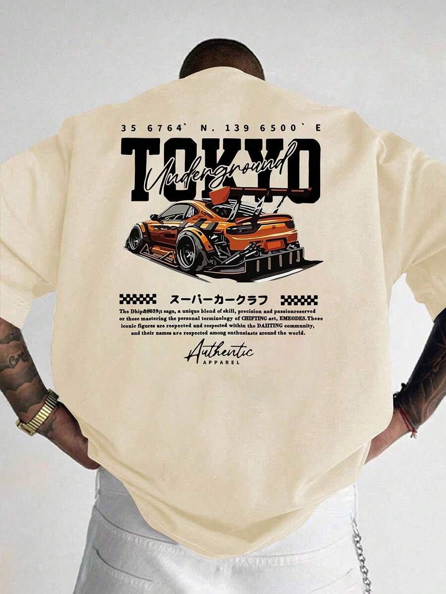 Camiseta holgada de manga corta estampada para hombre, diseño elegante, esencial para el verano, fácil de combinar.