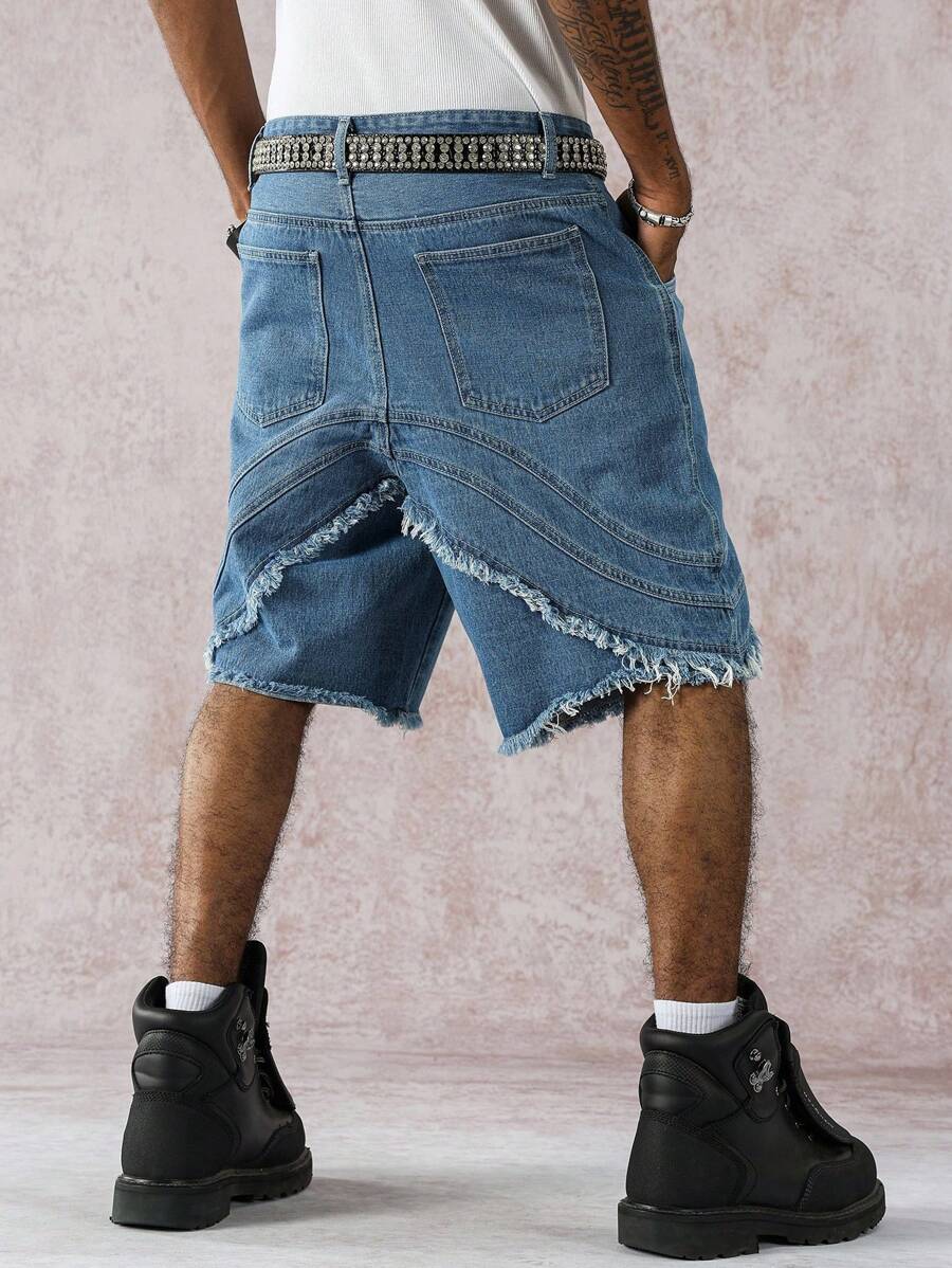 Pantalones cortos vaqueros casuales Manfinity EMRG para hombre, holgados, con bolsillos y dobladillo deshilachado