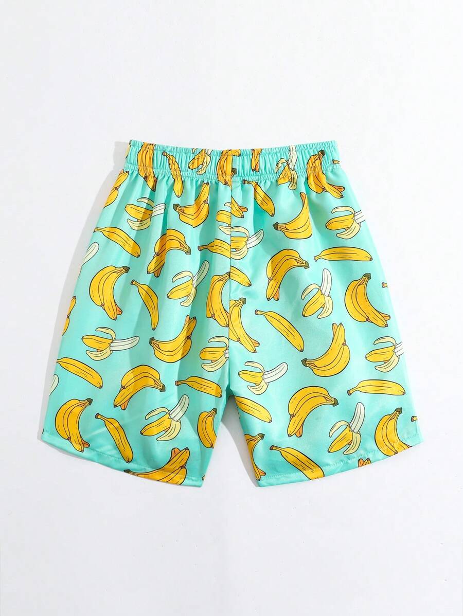 Bañador para niños preadolescentes, estampado de plátano, tejido, pantalones cortos de playa, ropa de playa para niños