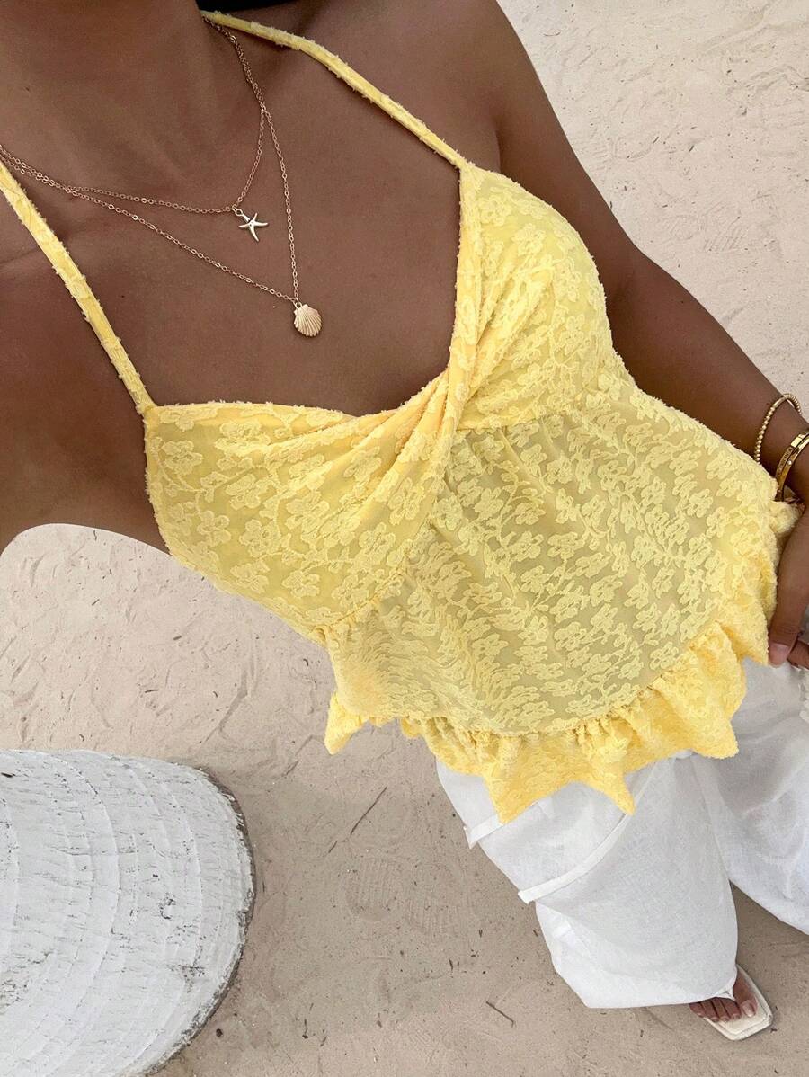 Camiseta sin mangas Sunnyshic de color liso con cuello halter para mujer, moderna para el verano