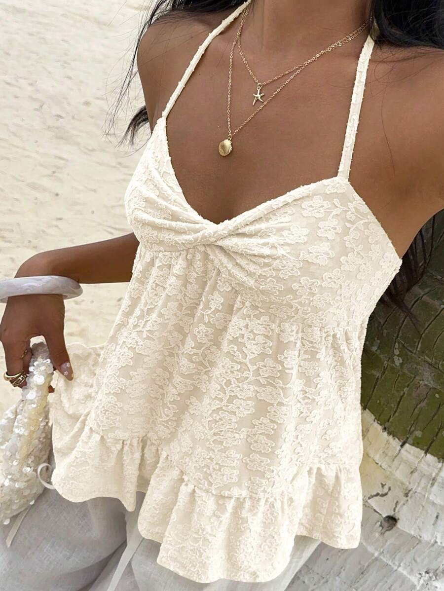 Camiseta sin mangas Sunnyshic de color liso con cuello halter para mujer, moderna para el verano