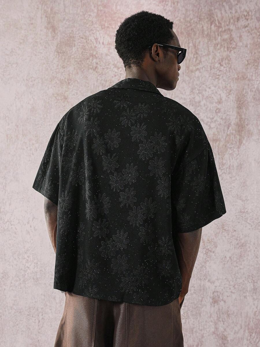 Camisa holgada de manga corta con estampado floral de jacquard de verano para hombre de Manfinity Streetrush