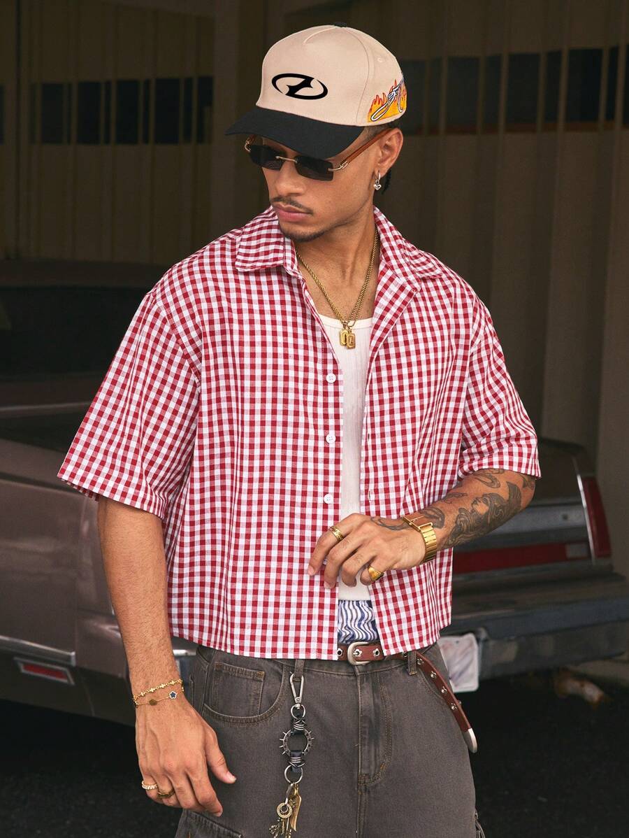 Camisa de manga corta a cuadros para hombre AXEPEAK, ideal para verano, edición urbana