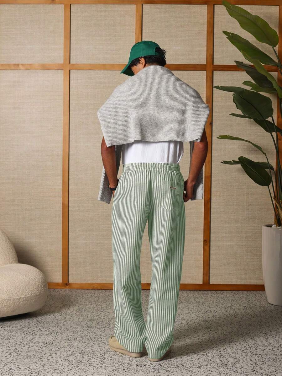 SUMWON Pantalones anchos a rayas para estar por casa, informales, holgados, con cordón, estilo skater, cómodos, para primavera y otoño