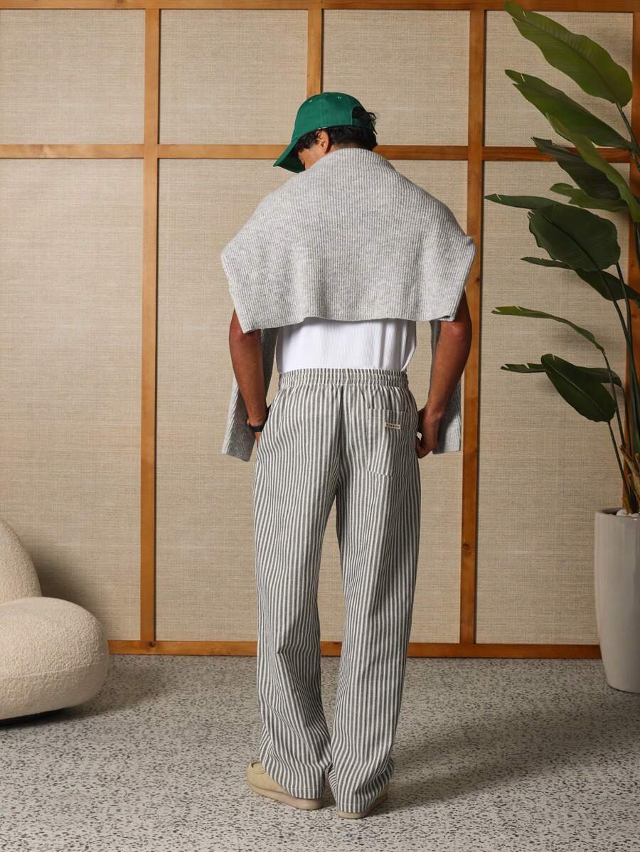SUMWON Pantalones anchos a rayas para estar por casa, informales, holgados, con cordón, estilo skater, cómodos, para primavera y otoño