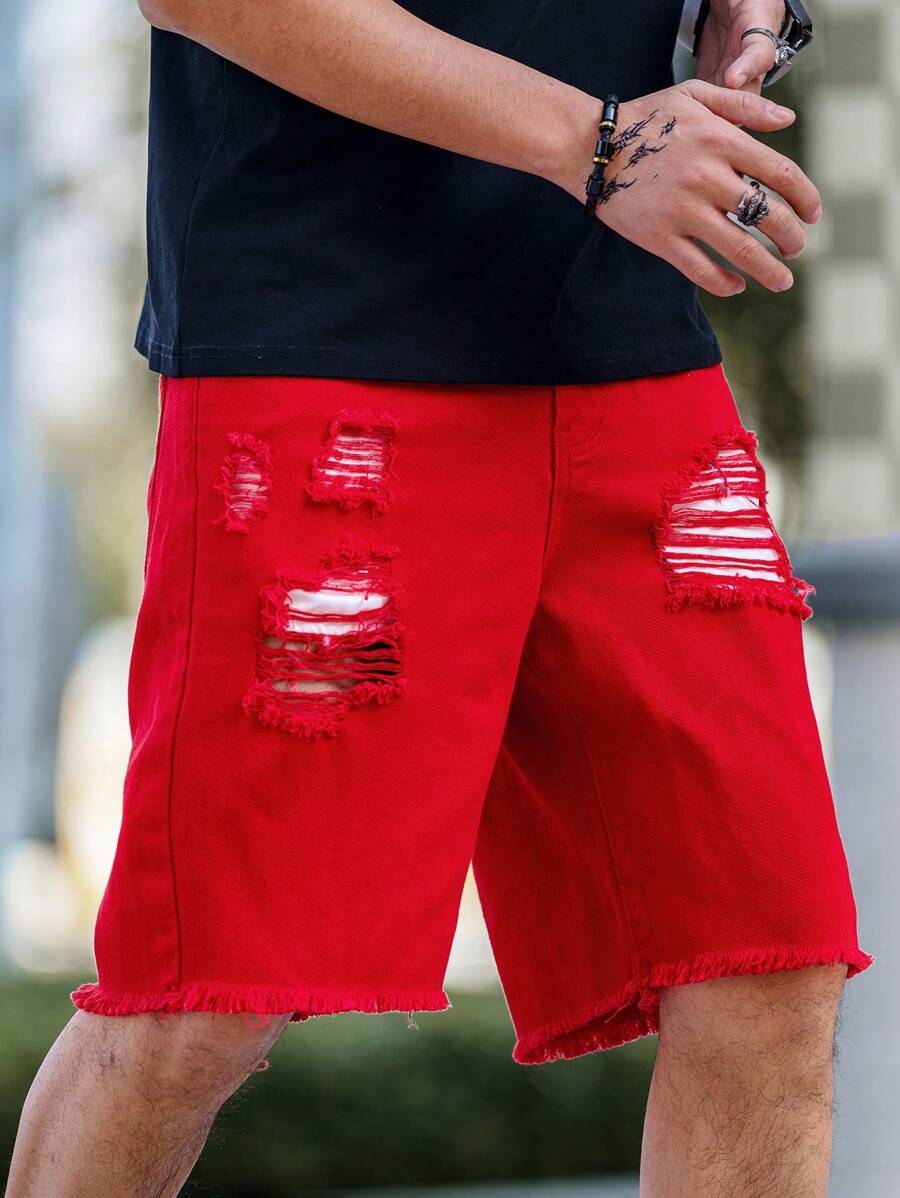 Pantalones cortos vaqueros casuales de pierna recta con detalle de bolsillo para hombre Manfinity LEGND