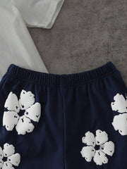 Conjunto informal de 2 piezas para niño: camiseta holgada de manga corta con estampado de letras y pantalones cortos deportivos holgados con estampado de arce, verano