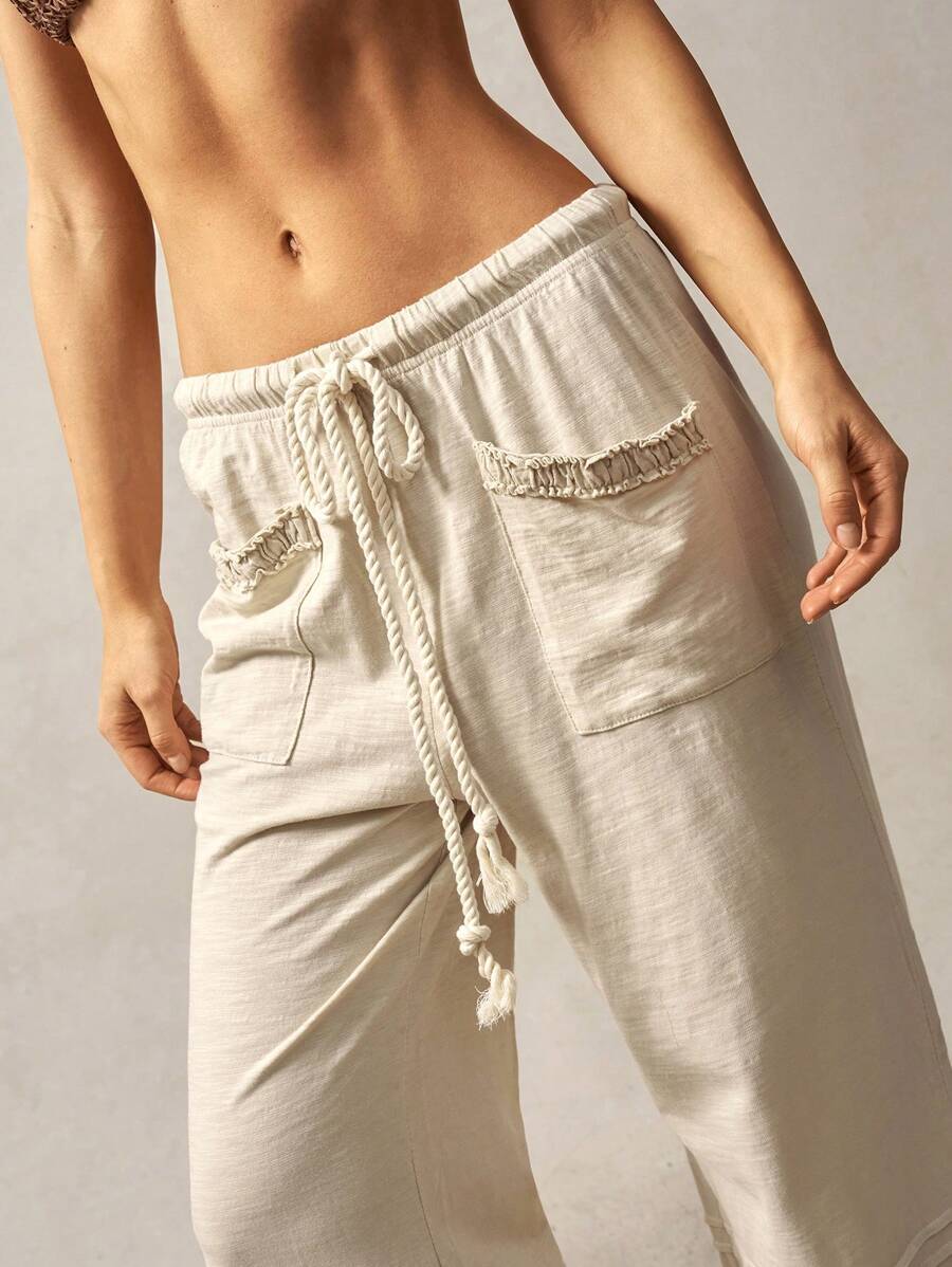 Pantalones de punto acampanados de cintura alta de color liso estilo bohemio Bohemela, primavera-verano