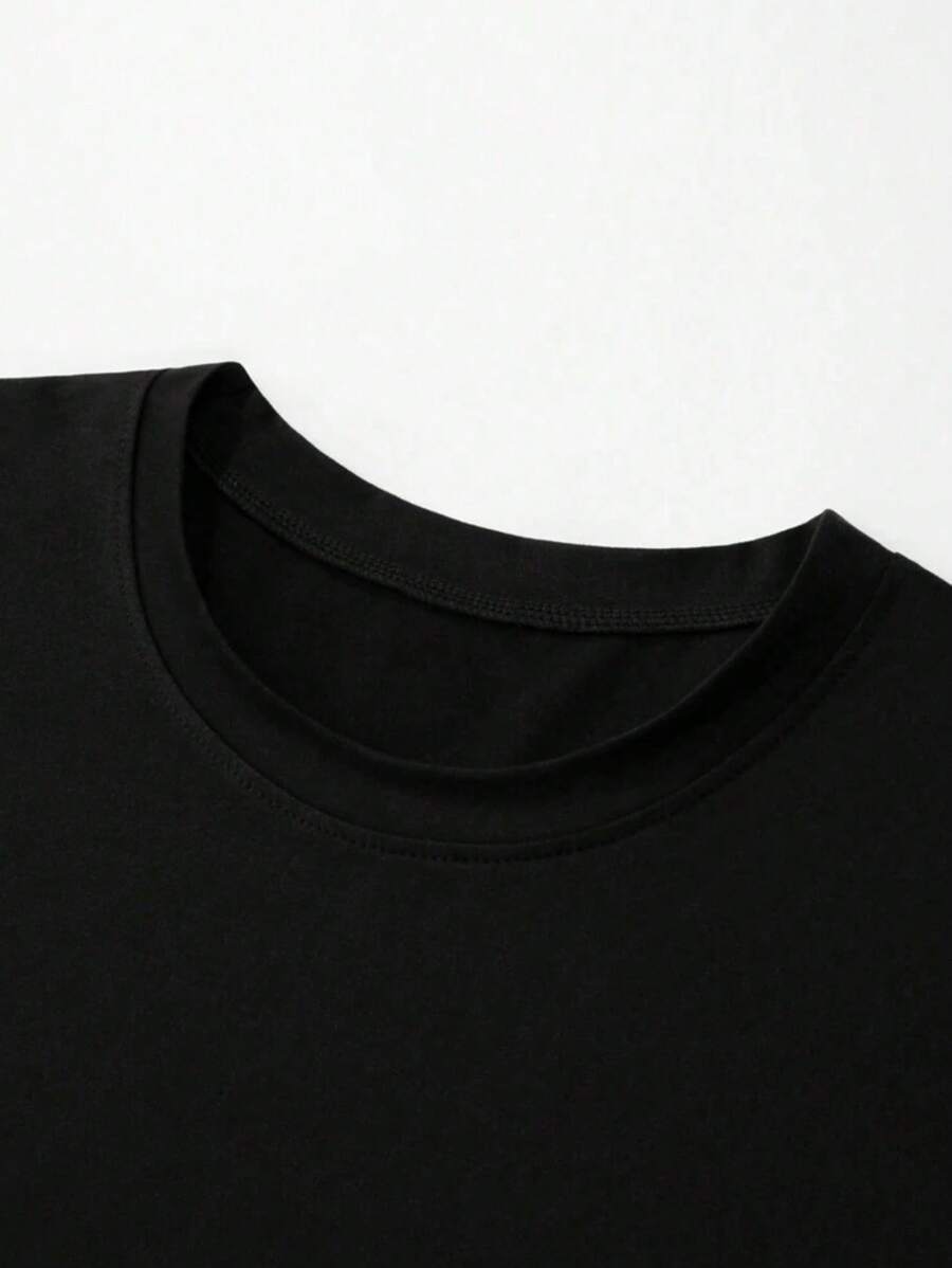 Camiseta informal de manga corta con cuello redondo y estampado de letras azules para niño preadolescente, verano