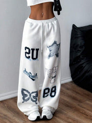 Pantalones deportivos StreetHx con estampado personalizado y cintura con cordón ajustable para graduación, regreso a clases, trajes de maestra para mujer, regreso a clases.