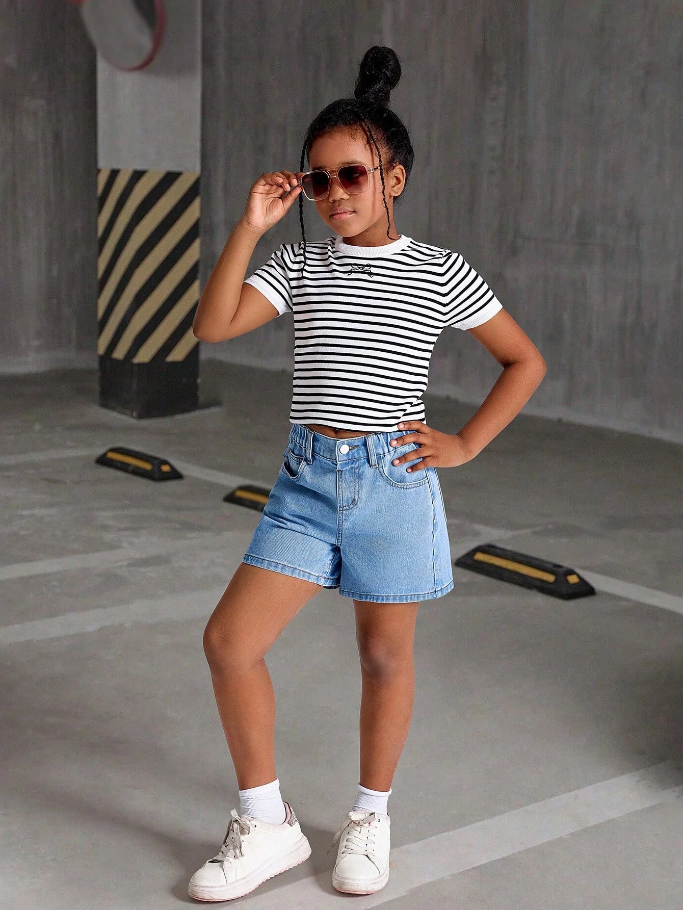 Shorts vaqueros minimalistas informales para niñas preadolescentes, uso diario