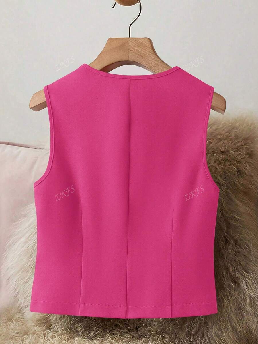 Chaqueta elegante de traje sin mangas con cuello en V para mujer, chaleco con botones delanteros de moda para todas las estaciones.