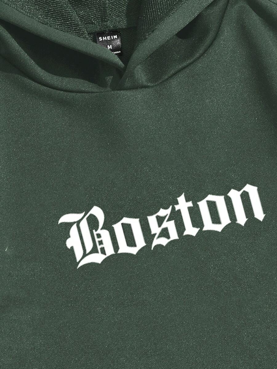 Sudadera de punto con capucha y estampado de letras Boston para hombre de AXEPEAK, ideal para primavera y otoño, sudadera de manga larga estilo rapero para salir, estilo urbano.