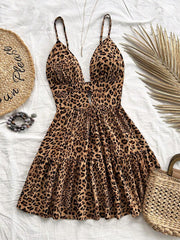 Vestido de verano Soleia para mujer, con estampado floral, escote en V y estampado de leopardo, sin espalda.