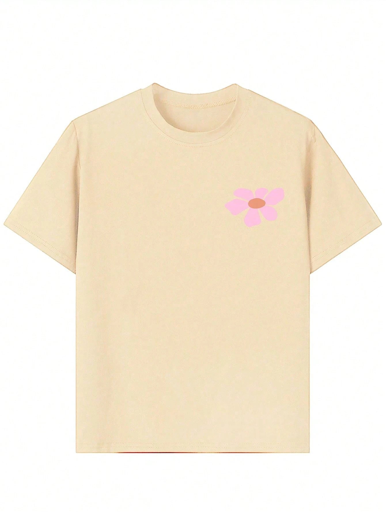 Camiseta de manga corta con estampado floral para niña, top informal de verano para adolescentes, cómoda y a la moda para estudiantes jóvenes.