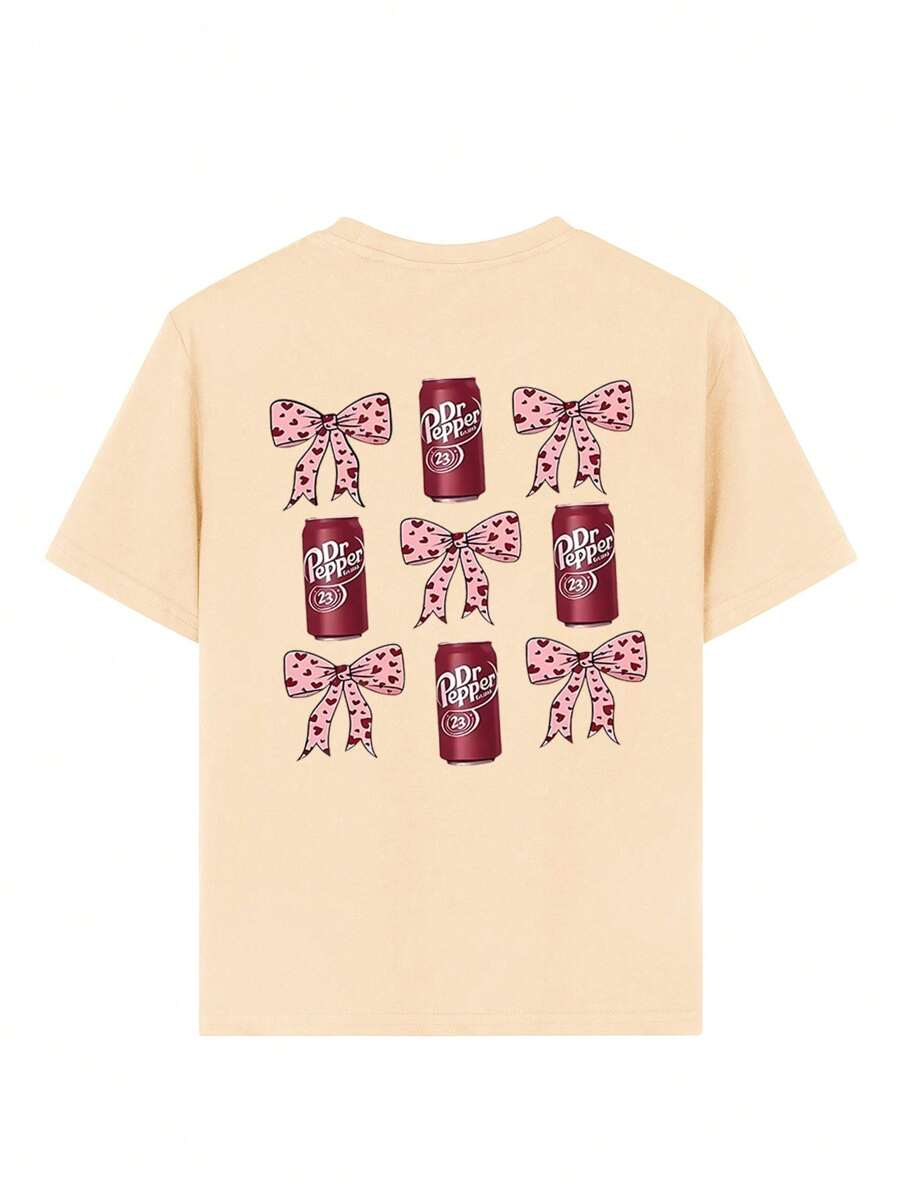 Camiseta de manga corta con estampado de lazo para niña, cómoda y moderna, ideal para estudiantes y jóvenes.