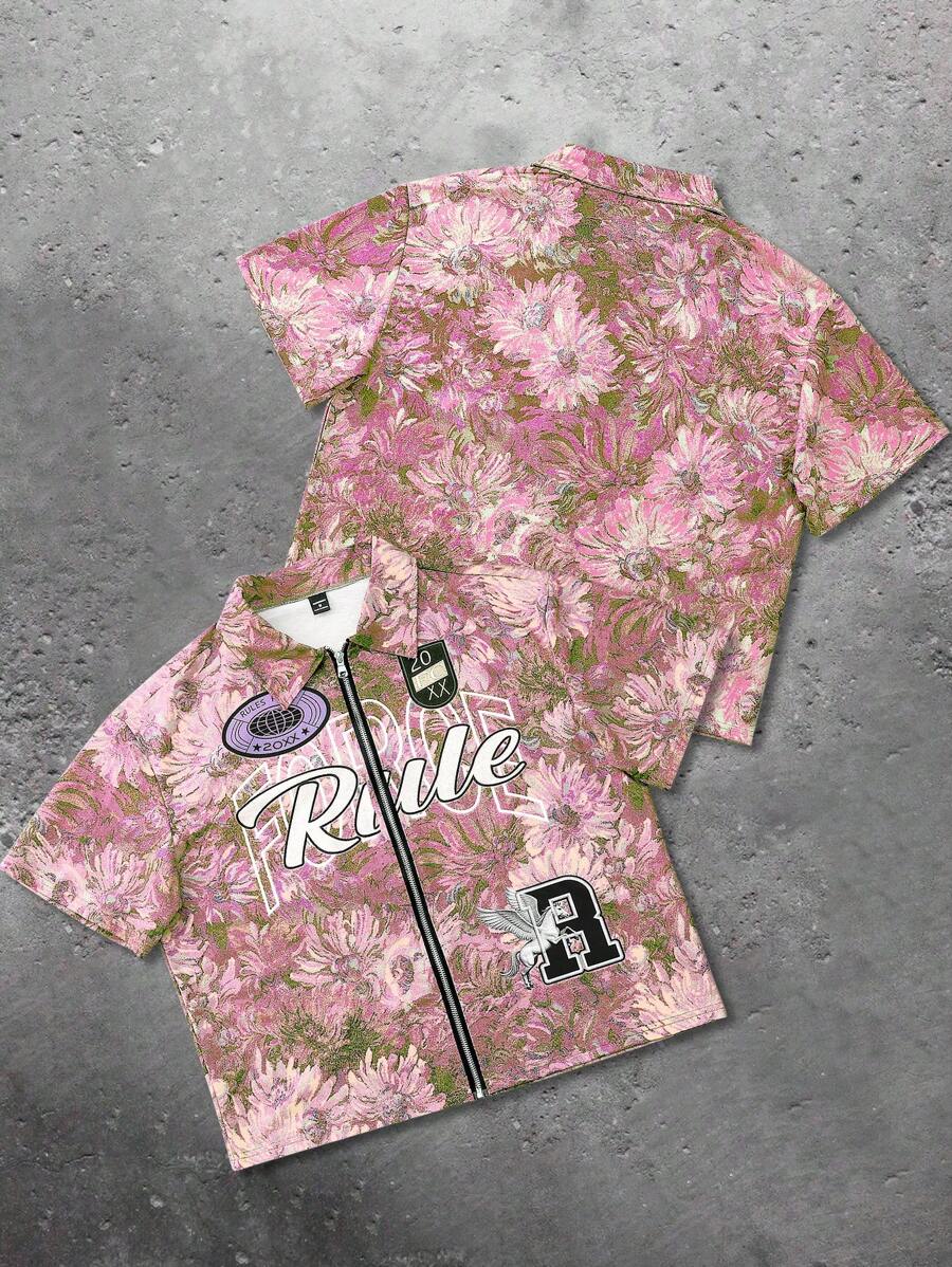 Camisa holgada de manga corta con estampado floral de jacquard de verano para hombre de Manfinity Streetrush