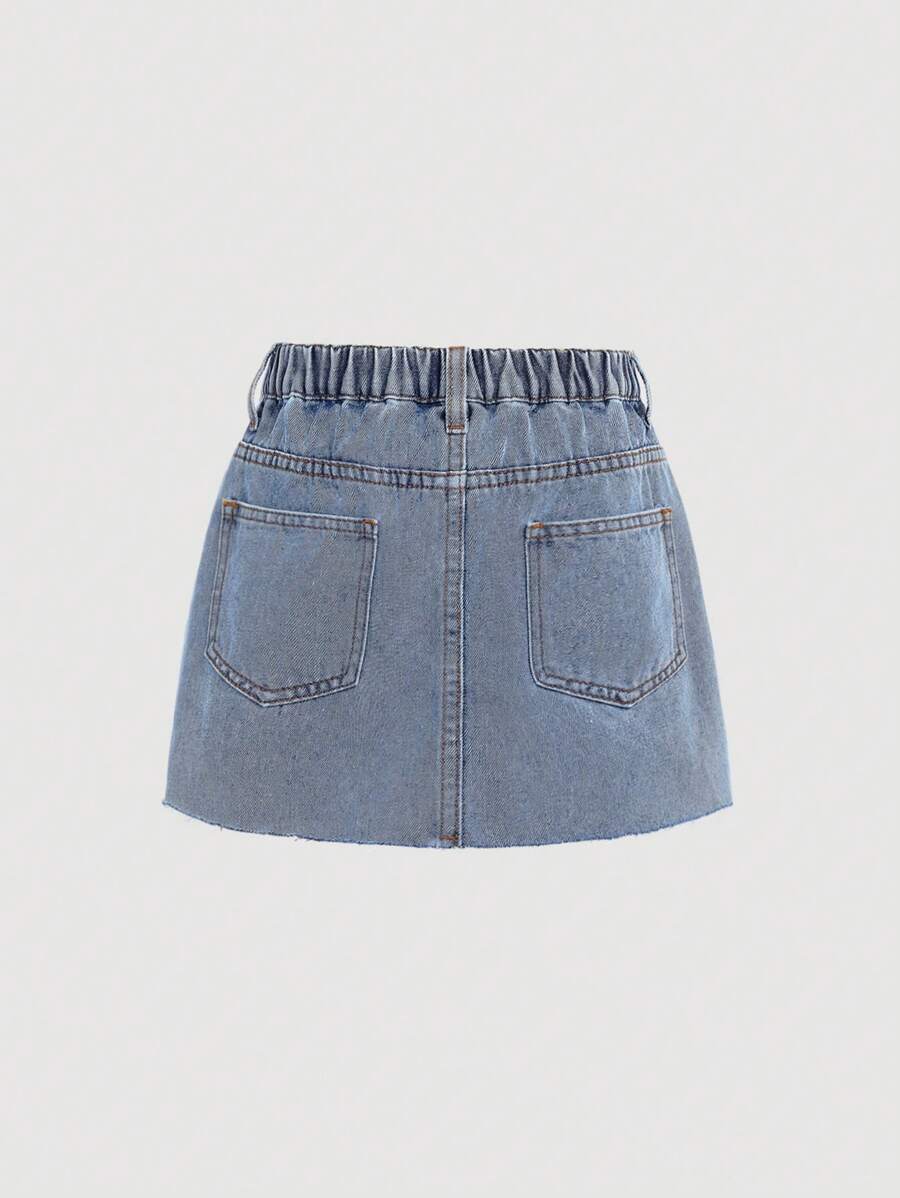 Falda vaquera holgada deshilachada con parches de estrellas y bloques de color Y2K para niñas preadolescentes de Girlism, ropa infantil
