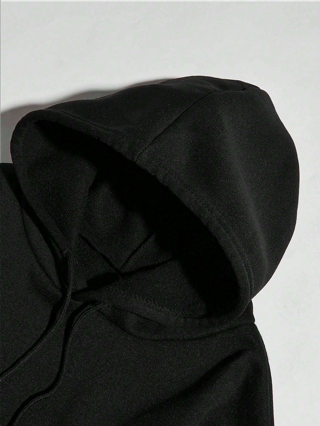 Sudadera con capucha y bolsillo con estampado de letras para hombre, informal, de manga larga y cordón, para otoño e invierno.
