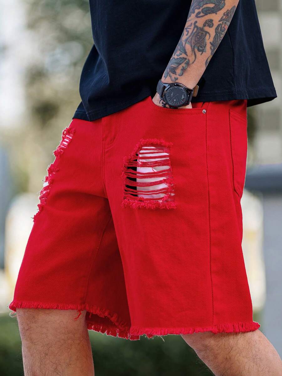 Pantalones cortos vaqueros casuales de pierna recta con detalle de bolsillo para hombre Manfinity LEGND