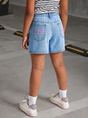Shorts vaqueros minimalistas informales para niñas preadolescentes, uso diario