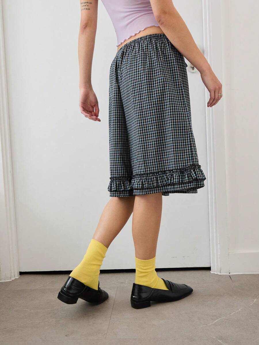 COUREZ Check Frill Bermuda Shorts Summer Outfits For Women Summer Dresses Going Out Outfits Casual Y2K Vacation Holiday 100%Cotton 100%Cotton Vintage