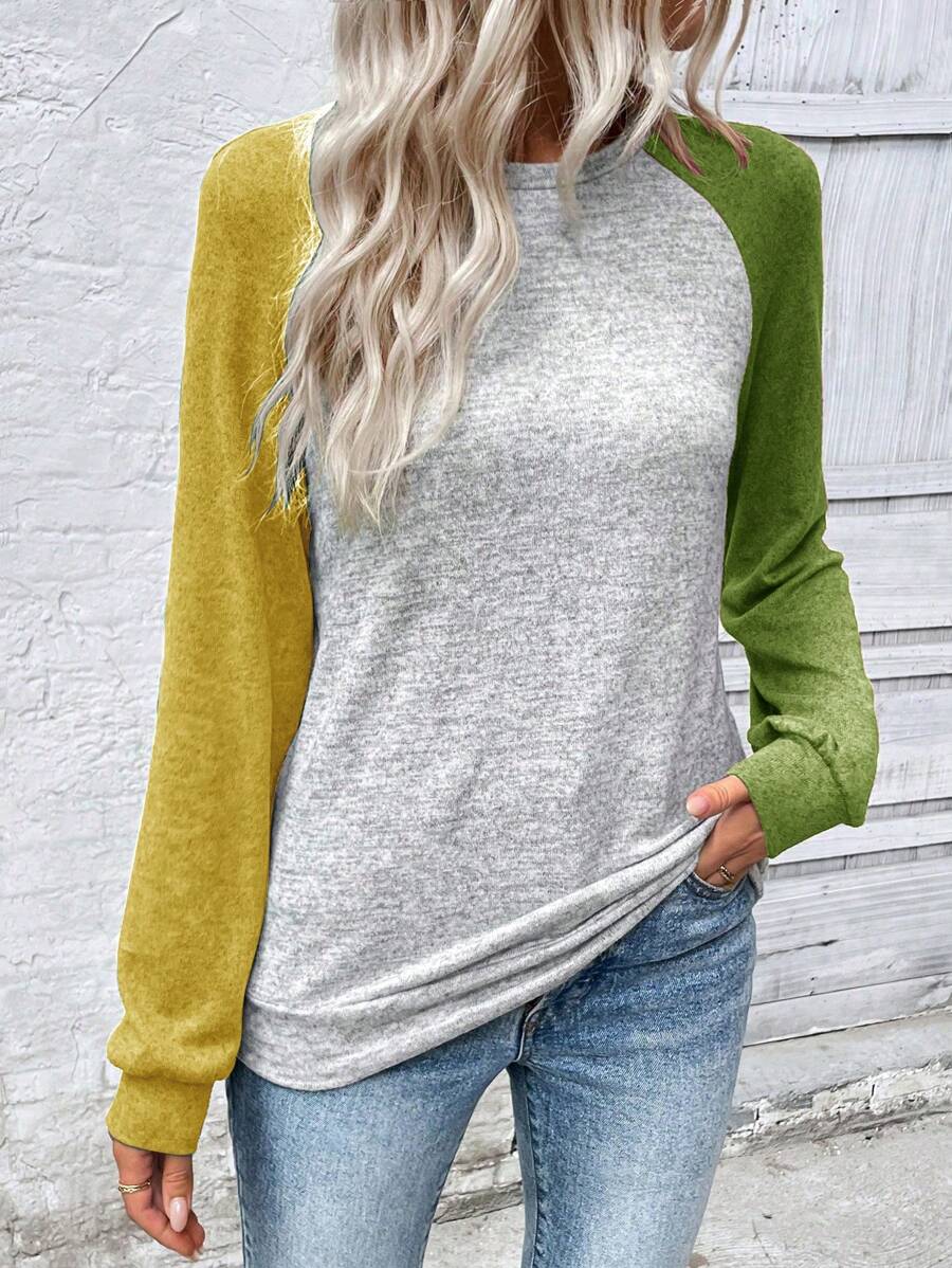 Sudadera de manga raglán con bloques de color de Emery Rose, camisetas de manga larga para graduación, atuendos para la vuelta al cole, trajes de profesora para mujer, ropa para la vuelta al cole.